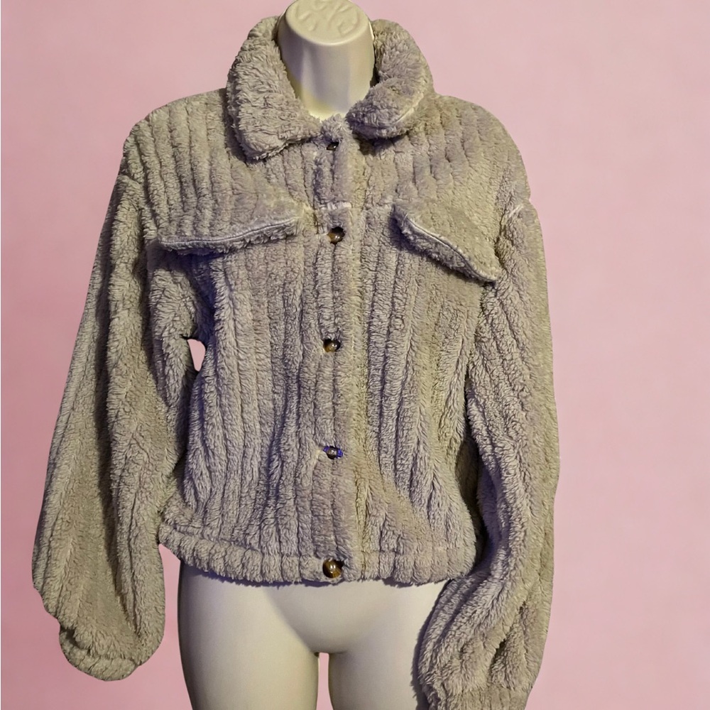 SHEIN Plush Ribbed Teddy Jacket